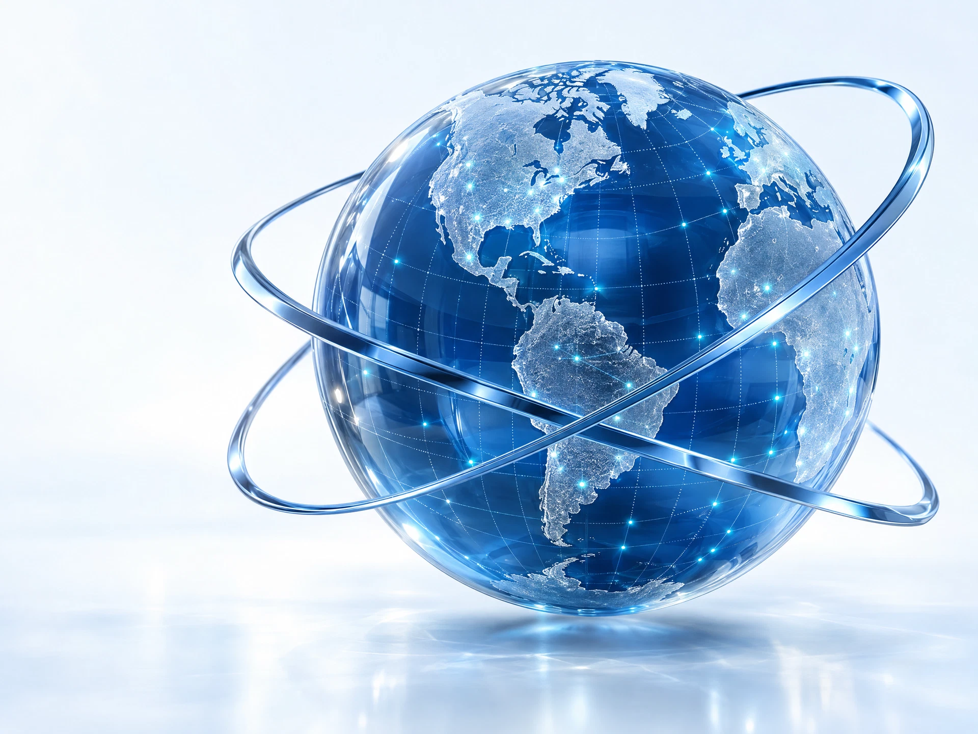 Blue glass globe with orbital connections